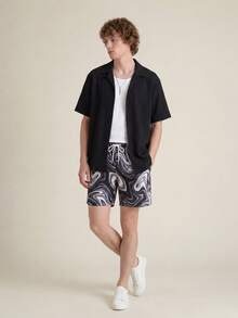 Zalmeno Plus Size Men's Marble Print Drawstring Waist Pocket Beach Shorts - Multicolor - View 1