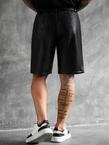 SLATEMANN Celana Pendek Pria Hitam, Desain Kulit PU, Celana Pendek Bermuda Modis dan Serbaguna, untuk Liburan - Hitam - View 2