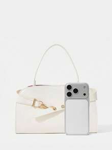 SHECARRY Bolso de mano para mujer, elegante y exquisito para vacaciones, trabajo y viajes, de gran capacidad, con correa de hombro ajustable y detalles metálicos - Pearl White - Ver 4