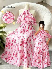 Elenzga Plus Size Women's Off-Shoulder Ruffle Hem A-Line Elegant Romantic Dress, Suitable For Valentine's Day - Multicolor - View 3