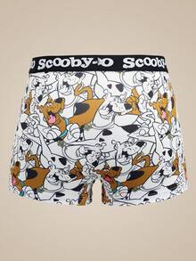 SCOOBY-DOO X SHEIN 男士字母卡通印花泳裤，适合夏季度假和海滩穿着 - 黑與白 - 查看 2