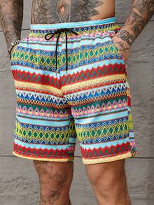 Manfinity RSRT Men's Colorful Embroidered Drawstring Waist Pocket Casual Shorts, Holiday - Multicolor - View 3