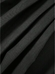 SHEIN MOD Gaun Khaki Ukuran Besar dengan Leher Bulat, Dekorasi Pita Warna Kontras di Bahu, Gaun Pendek Kasual untuk Beraktivitas di Luar Rumah, Gaya Feminin Elegan untuk Musim Semi dan Musim Panas - Hitam - View 4