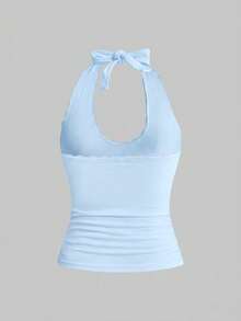 Sweetness Casual Relaxed Cute Dolphin Graphic Rhinestone Embellished Women Tank Top, Suitable For Island Vacation & Daily Wear - Baby Blue - View 3