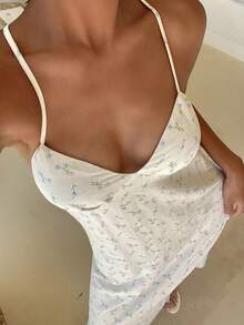 DAZY Women's Floral Print Casual Sleeveless Nightgown For Daily Home Wear - White - View 1