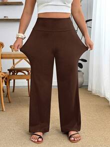 Enliva Pantalones de pierna acampanada con cintura ancha de talla grande, para Body con forma de manzana y redondeado - Marrón - Ver 4
