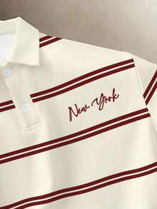 Manfinity Joysei Men's Casual Striped Polo Shirt With Button Collar, Suitable For Summer Outings, School, And Daily Wear - Apricot - View 3