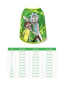 Rick and Morty X SHEIN 1 件卡通图案印花宠物背心，猫咪衣服，狗狗衣服，尺码 XXS-XXXXL，特小号，特大号，传送门，漩涡，瑞克，莫蒂。 - 綠色 - 查看 9