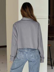 SHEIN EZwear 浅灰色女士翻领长袖双排扣外套 - 淺灰色 - 查看 2