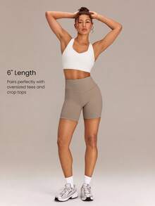GLOWMODE Quần biker thể thao 6" FeatherFit™-Sculpt Ready Set Run nâng mông, kiểm soát bụng, tác động trung bình, dùng cho chạy bộ, jogging, tập luyện, gym và workout - Màu Khaki - Xem 4