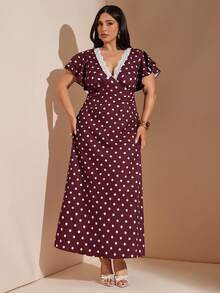 SHEIN BAE Femmes grande taille Imprimé floral à pois bourgogne col V en tissu - Multicolore - Voir 7