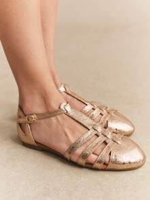 Rosivie Giày sandal La Mã mới cho mùa hè, màu sâm panh khoét rỗng, giày đế bằng đi làm hàng ngày, giày đi biển dành cho nữ. - Rượu sâm banh - Xem 5