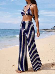 Breezaya Women's Casual Striped Bikini Set For Beach Vacation Summer - Blue - View 4