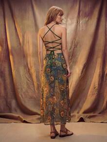 Fembélia Women's Cashew Print Fashionable Boho Date Vacation Party Dress Dark Green Summer - Multicolor - View 2