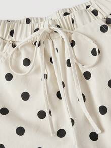 SHEIN LUNE Women's Black White Polka Dot Denim Pants With Side Ruffle Vacation Summer Boho,Suitable For Various Occasions, Graduation Season, All Seasons - Apricot - View 5