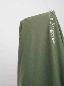 SHEIN EZwear 女款圓領落肩短袖寬鬆休閒舒適兩件套，夏季 - 軍綠色 - 查看 7