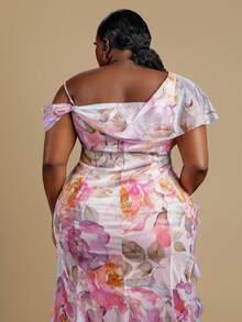 CurvyTilda Floral Print Asymmetric Ruffle Hem Dress Vacation - Multicolor - View 5