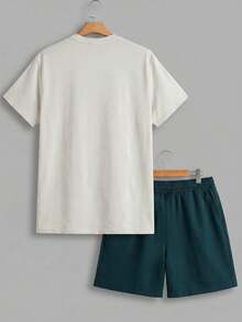 Sorvial Men's Slim Fit Beige Top And Woven Shorts Set, Holiday - Beige - View 3