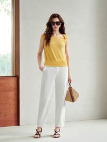MOTF PREMIUM WOMEN'S SPRING/SUMMER BELTED ELASTIC COTTON ANKLE PANTS - White - View 4