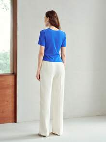 MOTF PREMIUM KAOS LENGAN PENDEK KATUN DENGAN HEM ASIMETRIS DAN KERUT, MUSIM SEMI/PANAS - Royal Blue - View 3