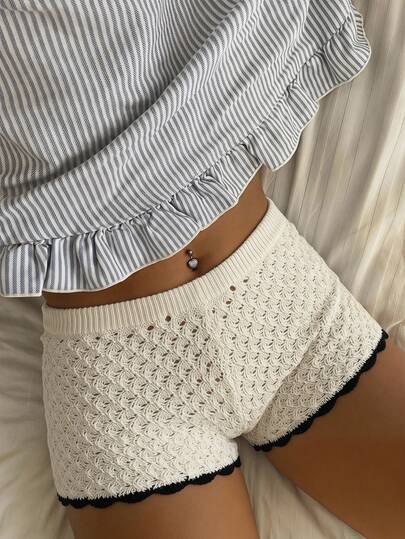 CovetEZ Pantalones cortos de punto de unicolor, versátiles y casuales para uso diario de mujeres