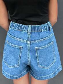 Dazy Kids Casual Basic Short Blue Washed Denim Shorts For Tween Girls Summer - Dark Wash - View 3