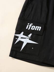 2pcs Boys' Cargo Shorts,Spring/Summer Oversized Pockets 23 Logo Decor Relaxed Casual Streetwear Beach Darkgreen Chic Style For Daily Wear - Multicolor - View 5