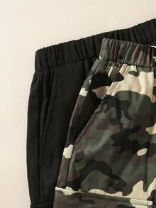 2pcs Boys' Cargo Shorts,Spring/Summer Oversized Pockets 23 Logo Decor Relaxed Casual Streetwear Beach Darkgreen Chic Style For Daily Wear - Multicolor - View 6