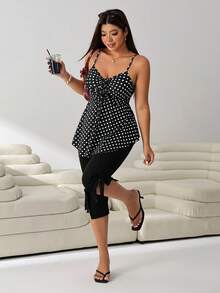 Solflare Plus Size Polka Dot Print Camisole - Black and White - View 5