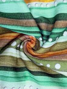 SHEIN LUNE CURVE 女士条纹印花圆领短袖休闲外出上衣，夏季度假图案T恤 - 彩色 - 查看 4