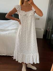 DAZY Sweet Ditsy Floral Sleeveless Dress, Women Summer Nightgown Pajamas - White - View 1