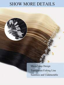50 Strands Microlink Hair Extensions Human Hair Natural Straight Invisible Beads Thick Micro Ring Loop Hair Extensions With Fishing Line No Glue Needed Soft  Human Hair  Micro Loop Hair Extensions Silky Straight Micro Bead Hair Extensions For Women - Multicolor - View 2
