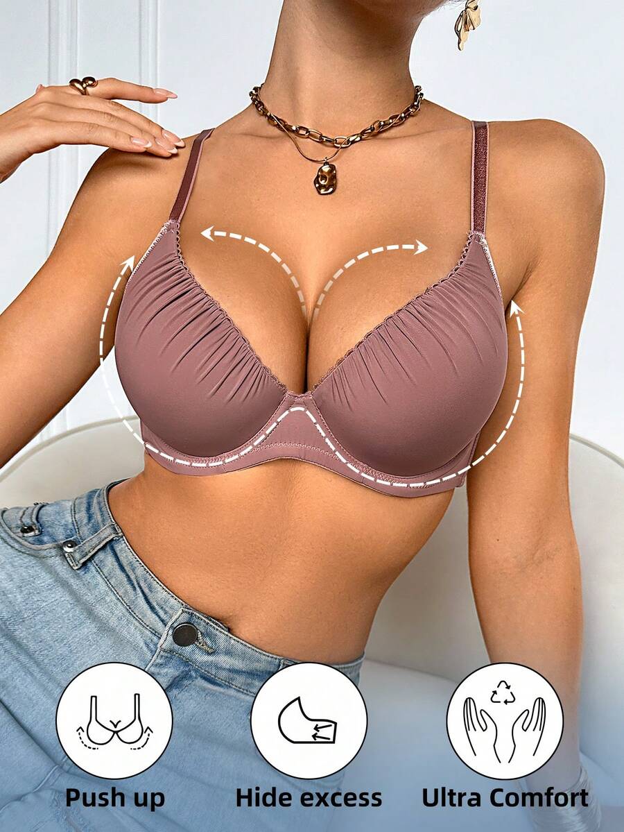 DesireSculpt Solid Color Smooth Cup Underwire Supportive Comfortable Bra Dusty Mauve Summer - Mocha Brown - View 1
