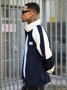 Devon Thys Men's Long Sleeve Retro Color Block Mock Neck Jacket, Collegiate Style Casual Outerwear, Minimalist Essential , Fall - Blue - View 6