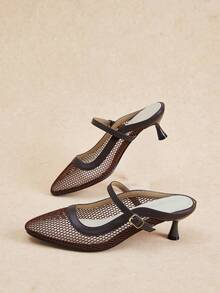 Rosivie Sepatu hak tinggi wanita model terbaru musim semi dan musim panas, desain ujung persegi kecil, nyaman dan simpel untuk liburan, sepatu hak tinggi wanita, wajib dimiliki untuk bepergian, kasual dan serbaguna. - Coffee Brown - View 13