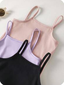 SHEIN 3件組女嬰夏季可愛純色彈性吊帶連身褲套裝 - 彩色 - 查看 5