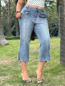 Jeanoix Plus Size Women Casual 90s Versatile Daily Wear Denim Jeans Holiday Vacation Light Blue Autumn - Light Wash - View 4