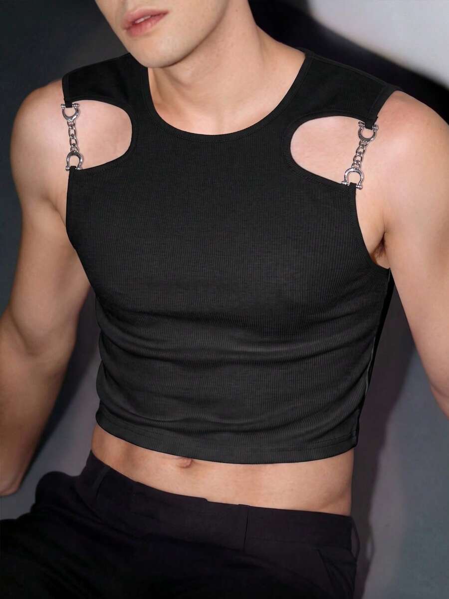 Manfinity Dauomo Men's Hollow-Out Metal Chain Sexy Vest - Black - View 1
