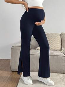 GentleRue Maternity 孕婦休閒素色高腰長褲 - 寶藍色 - 查看 4