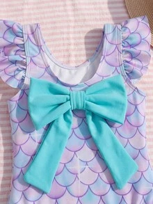 SHEIN Baby Girl Fitted Casual Minimalist Comfortable Round Neck Backside Bow Decor One-Piece Swimsuit - Multicolor - View 4