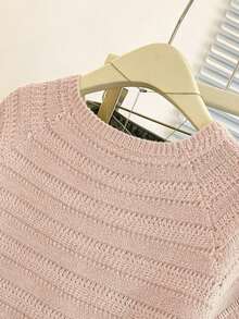 Franclia New Arrival Niche Design Striped Round Neck Unique Versatile Slim Fit Cardigan For Women - Baby Pink - View 6
