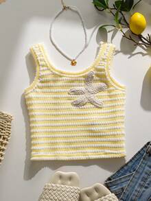 SHEIN [Randomly Select 6 Groups, Send 1 Groups]! Surprise Gift Package!!Surprise Box !! Young Girl Striped Square Collar Cap Sleeve Knit Top,Ruffle Trim Ho - Multicolor - View 9