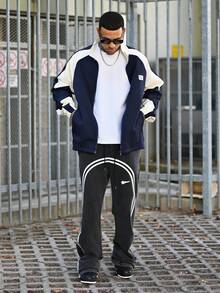 Devon Thys Men's Long Sleeve Retro Color Block Mock Neck Jacket, Collegiate Style Casual Outerwear, Minimalist Essential , Fall - Blue - View 5