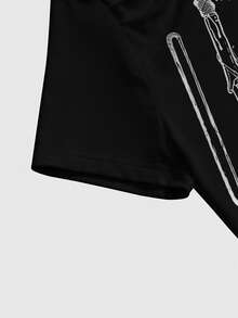 ROMWE Grunge Punk Gothic Dark Mysterious Dinnerware Sexy Asymmetrical Shoulder T-Shirt For Women - Black - View 3