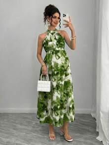 Momance Maternity Sleeveless Printed Dress - Army Green - View 3