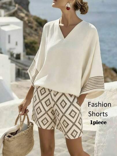 Louniche Women's Casual Versatile Linen-Like Printed Shorts, Spring/Summer