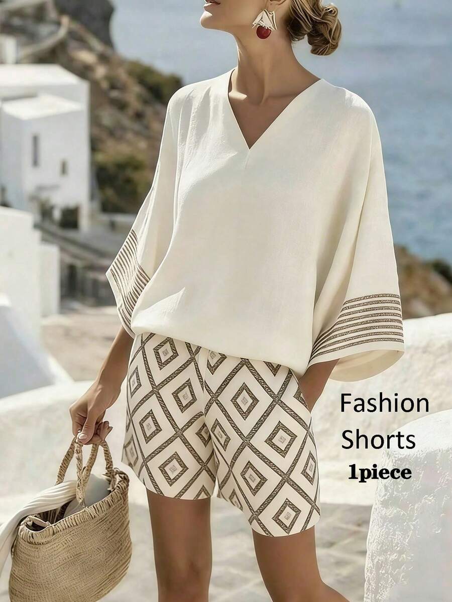 Louniche Women's Casual Versatile Linen-Like Printed Shorts, Spring/Summer - Multicolor - View 1