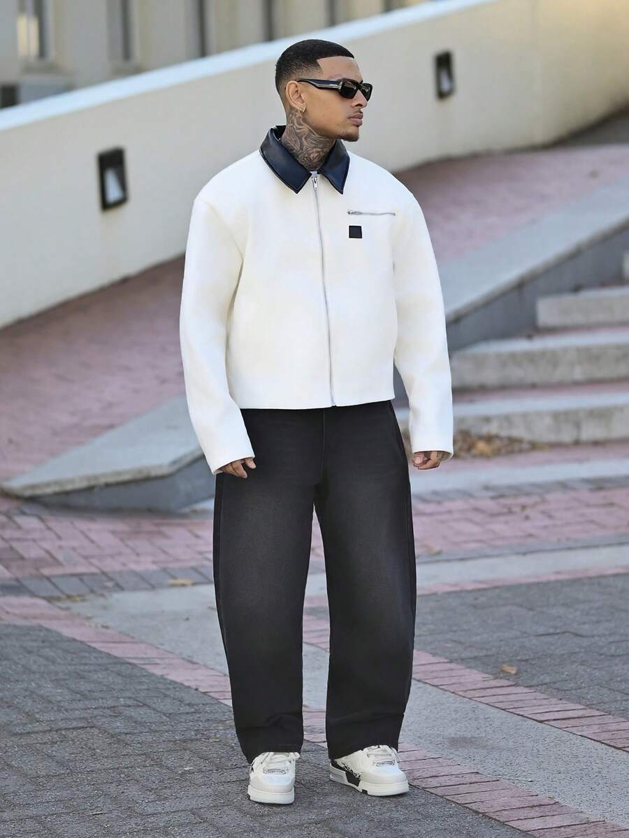 Devon Thys 1件 Hearty Haven 休闲宽松直筒牛仔裤,男女情侣款(不含腰带或配饰) - 黑色 - 查看 1