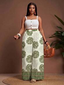Slaydiva Plus Size Women's Summer Boho Flowy Beach Holiday Floral Pattern Loose Wide Leg Pants, Fashion Influencer Style Casual Daily Fall - Multicolor - View 7