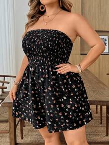 SHEIN CURVE+ Plus Size Sleeveless Ditsy Floral Jumpsuit, Casual Vacation Style - Multicolor - View 4